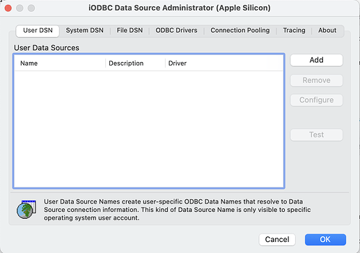 iODBC Administrator Add DSN