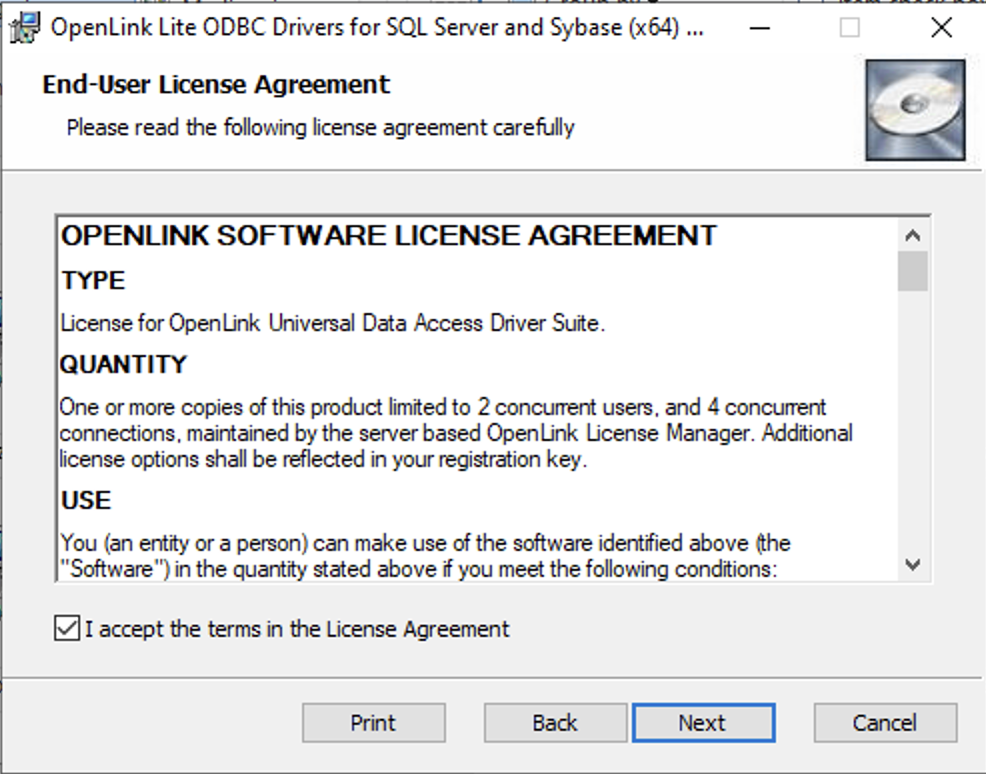 License Agreement Screen