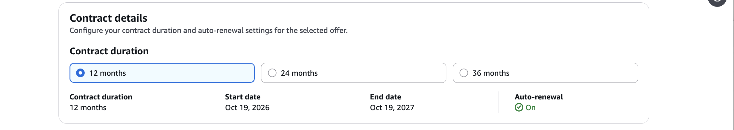Selecting contract duration — 12, 24, or 36 months